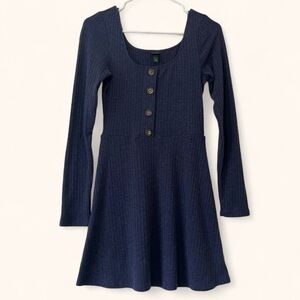 Women’s XS Wild Fable Long Sleeve Navy Ribbed Knit A-Line Babydoll Skater Dress